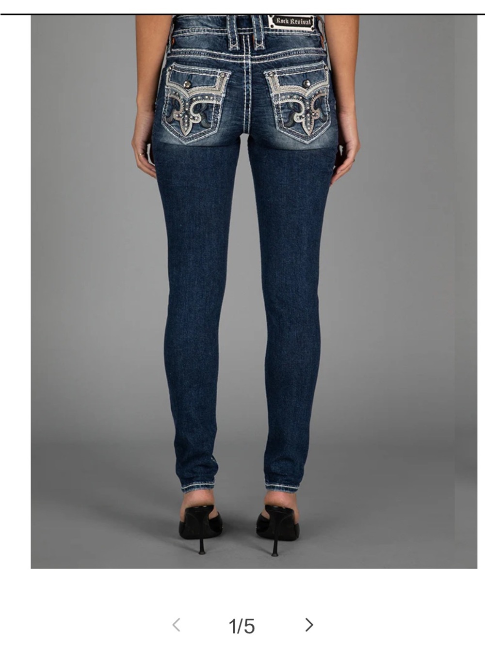 Rock Revival Blue Denim Jeans with White Embroidered Pockets - Picture 4 of 4